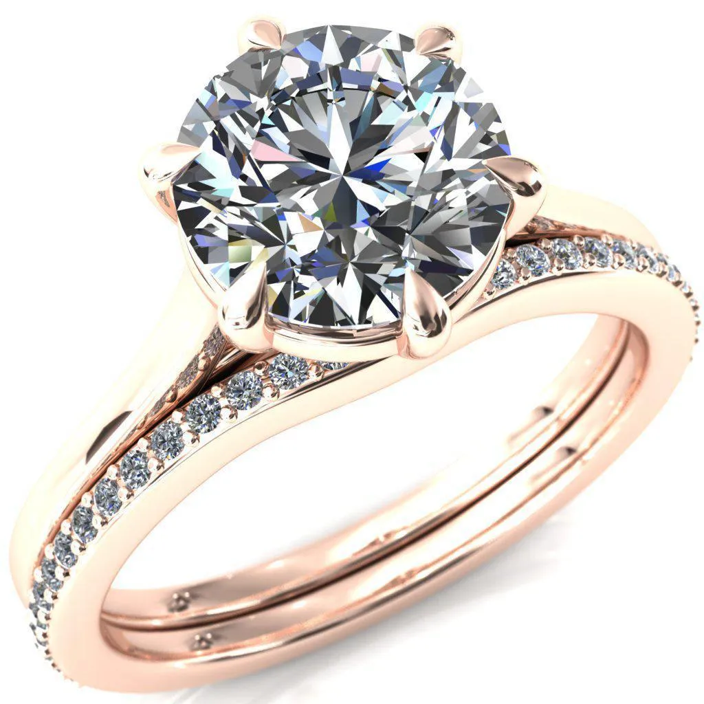 Lizzy Round Center Stone 6 Claw Prong Cathedral Engagement Ring