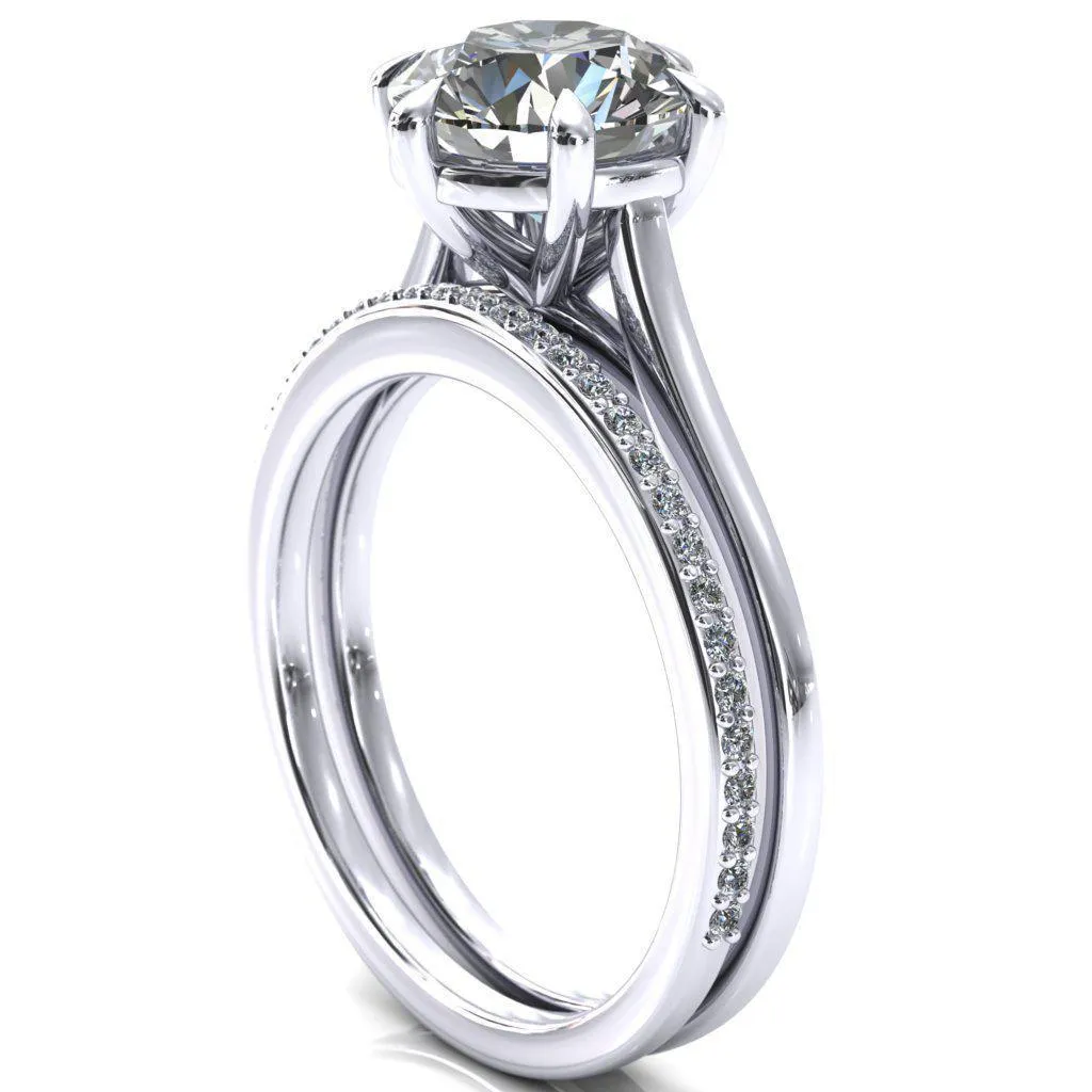 Lizzy Round Center Stone 6 Claw Prong Cathedral Engagement Ring