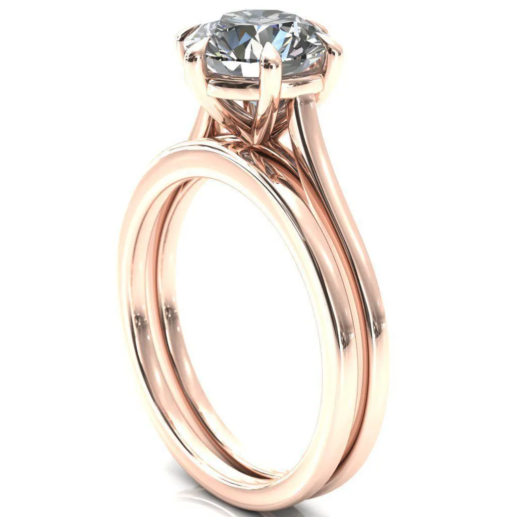 Lizzy Round Center Stone 6 Claw Prong Cathedral Engagement Ring