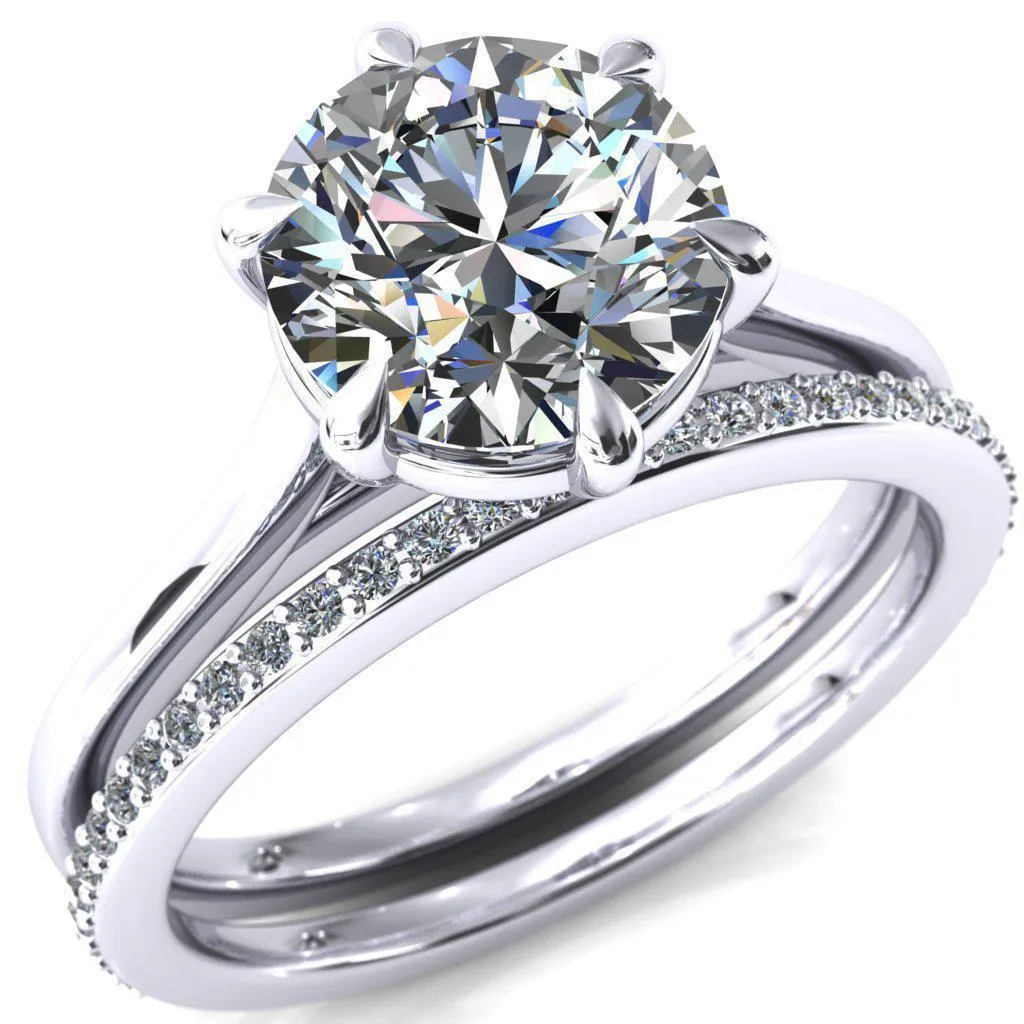 Lizzy Round Center Stone 6 Claw Prong Cathedral Engagement Ring