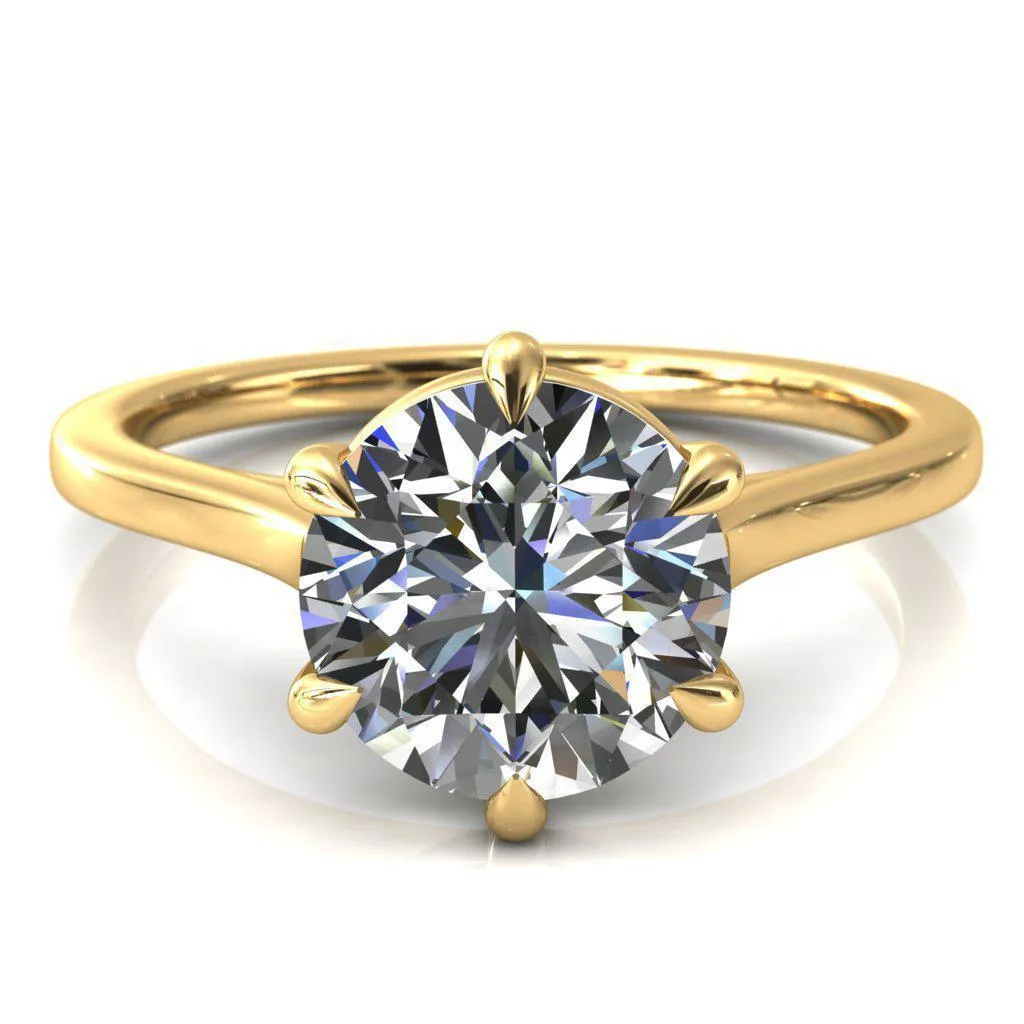 Lizzy Round Center Stone 6 Claw Prong Cathedral Engagement Ring