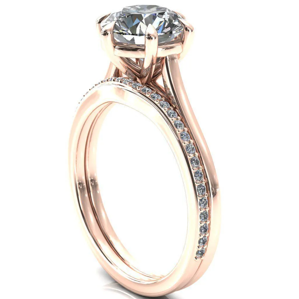 Lizzy Round Center Stone 6 Claw Prong Cathedral Engagement Ring