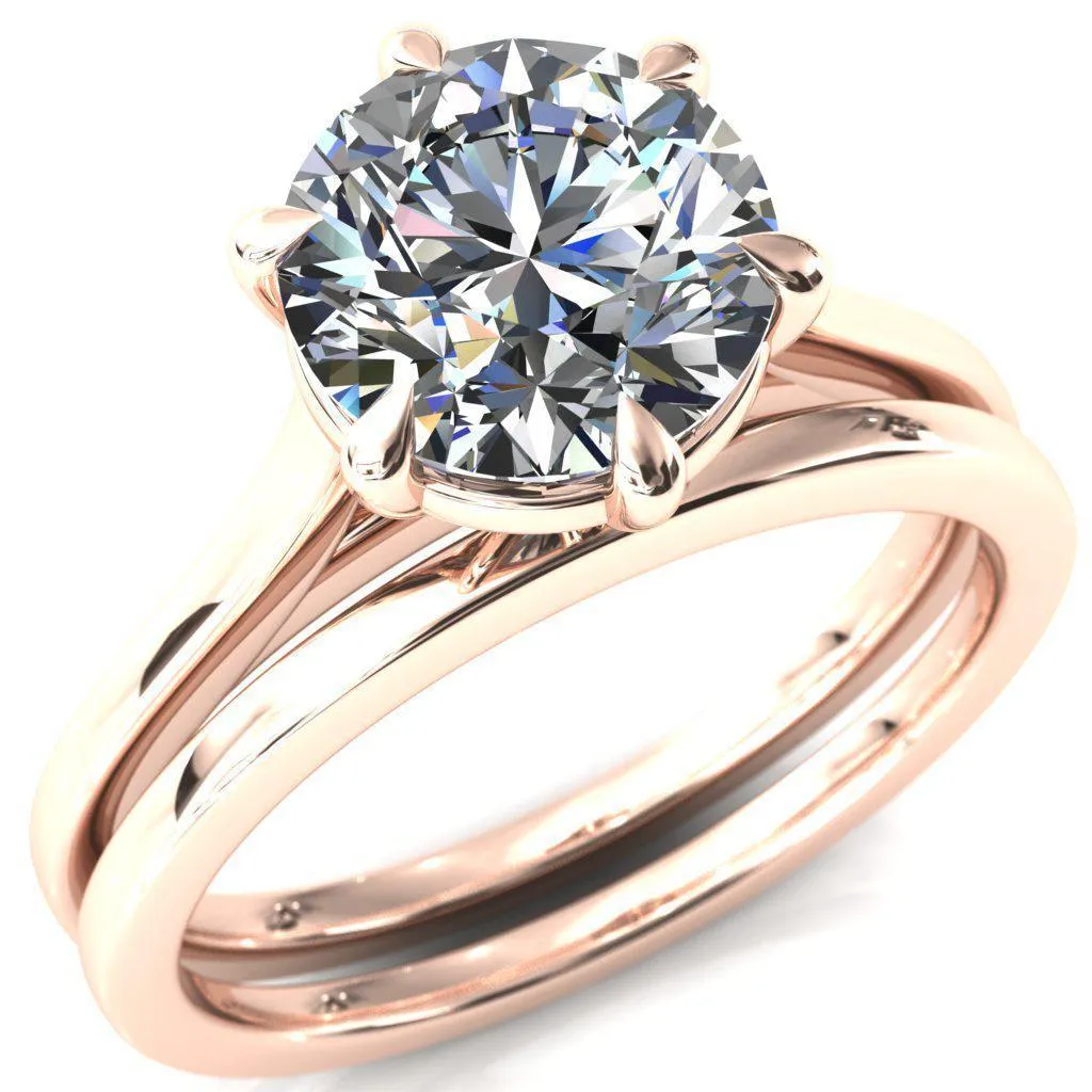 Lizzy Round Center Stone 6 Claw Prong Cathedral Engagement Ring