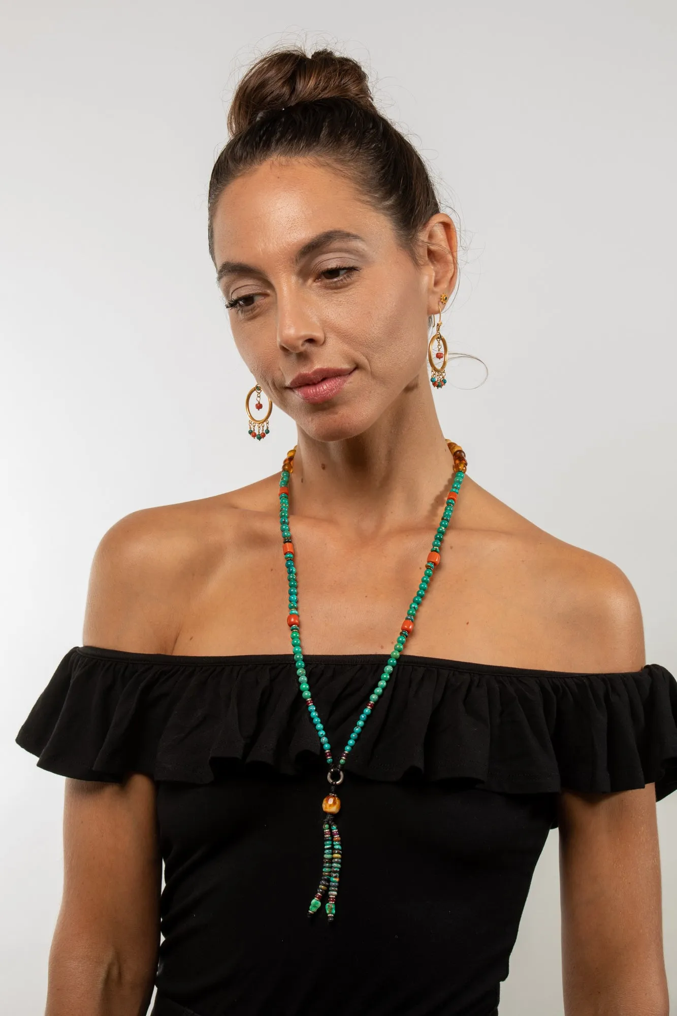 Long Amber Mala necklace with Tassle