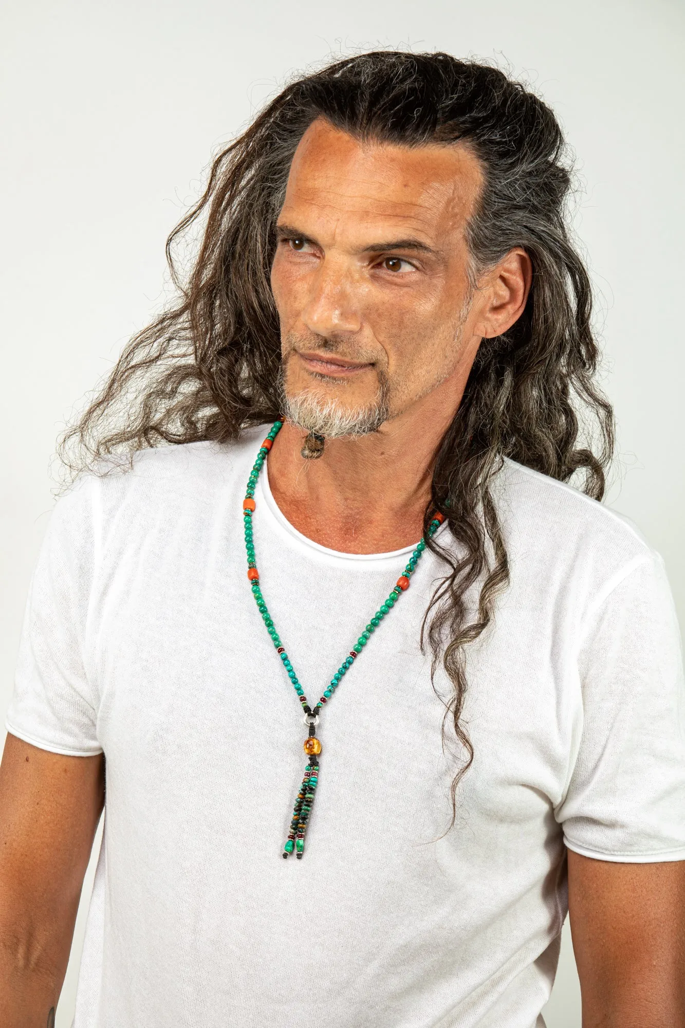 Long Amber Mala necklace with Tassle