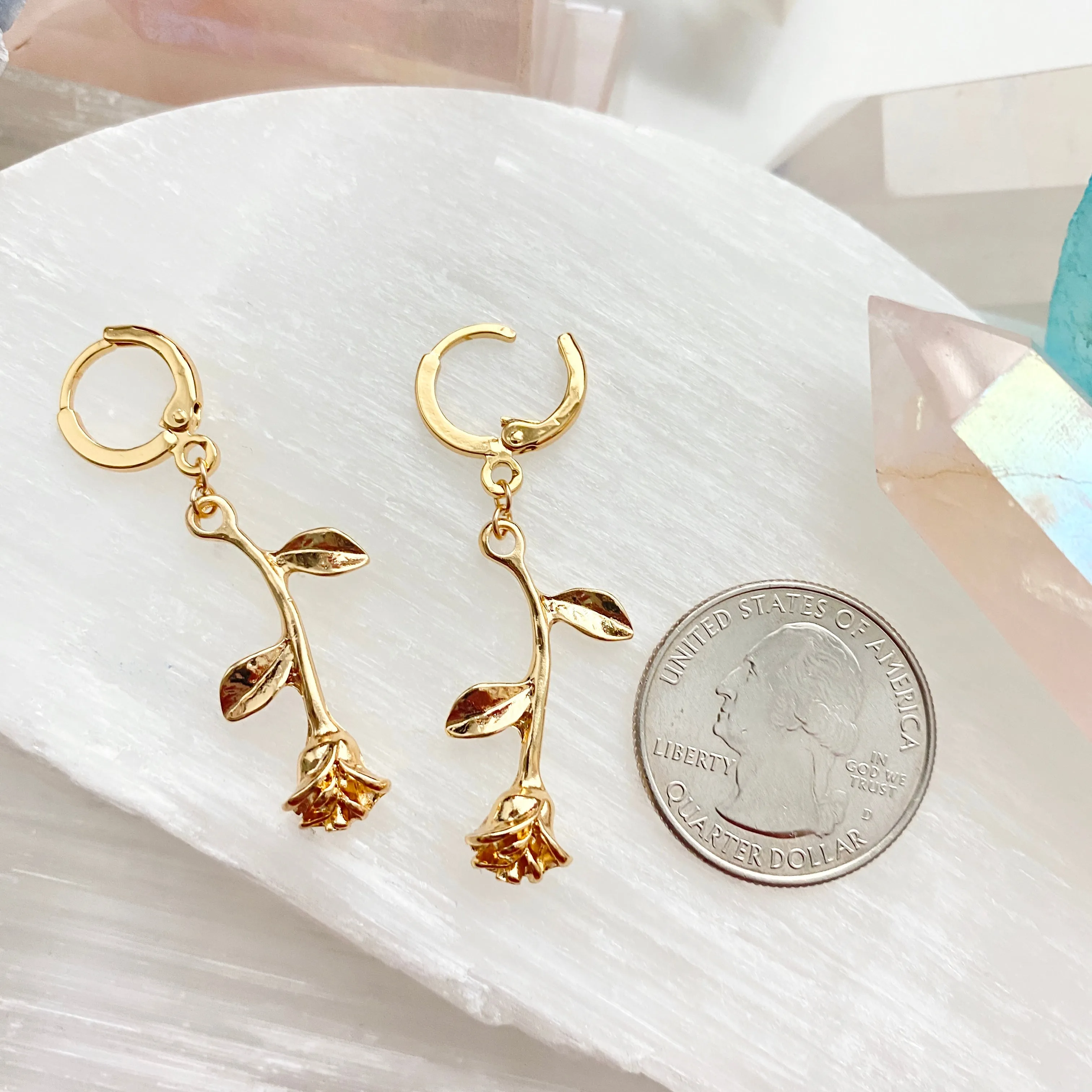 Long Stemmed Rose Huggie Hoops