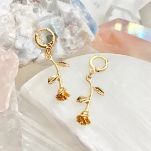 Long Stemmed Rose Huggie Hoops
