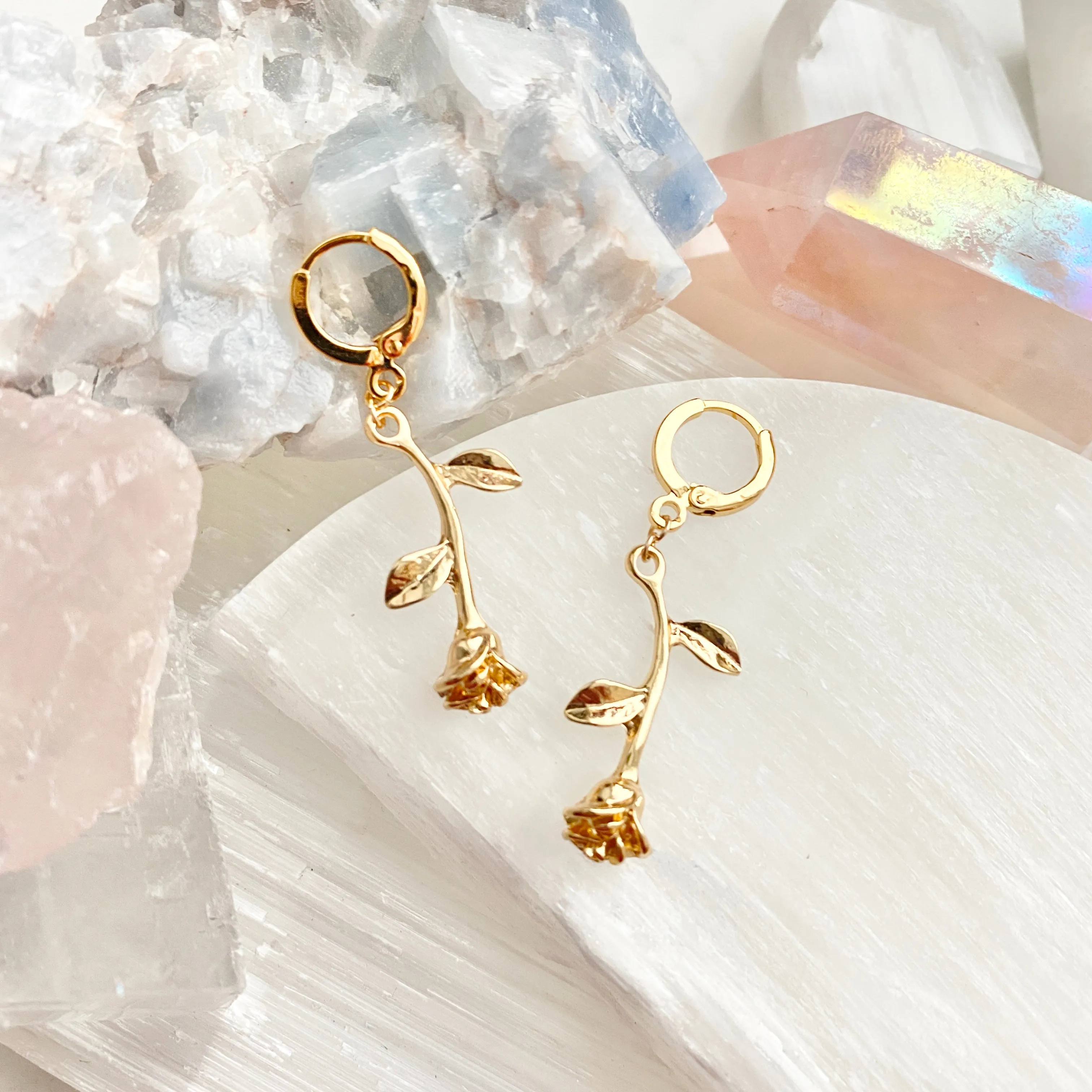 Long Stemmed Rose Huggie Hoops