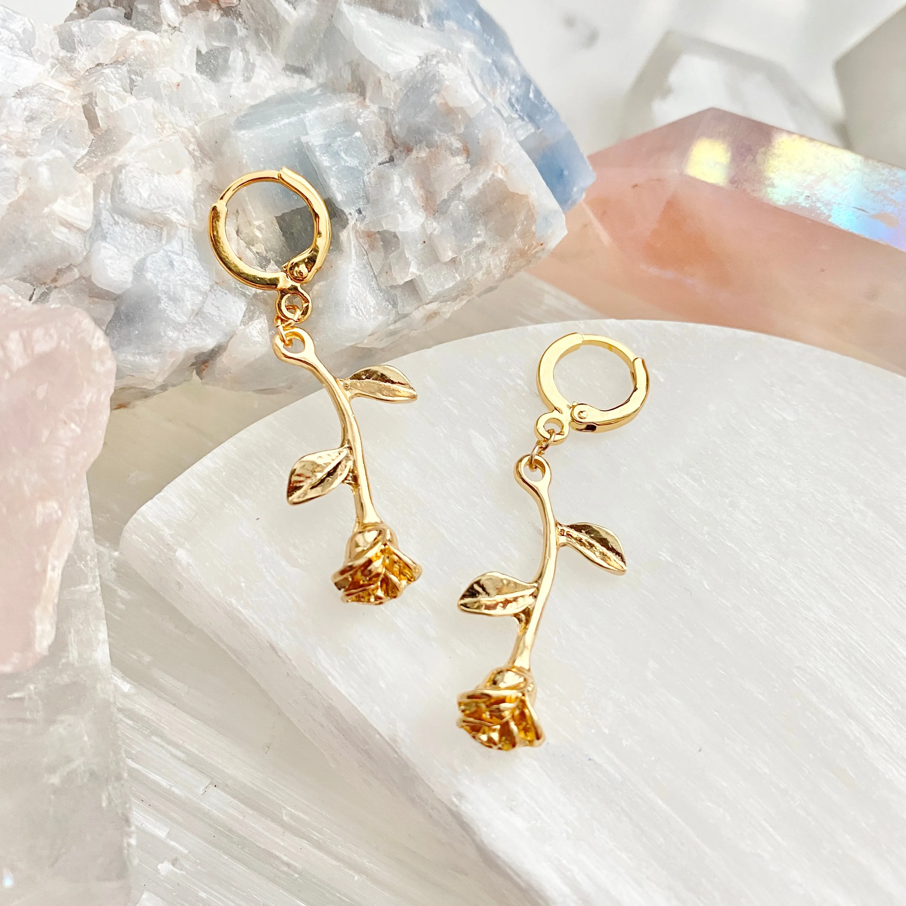Long Stemmed Rose Huggie Hoops