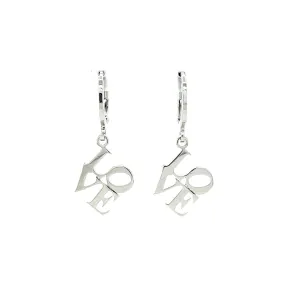 Love word Huggie drop earrings white Gold filled