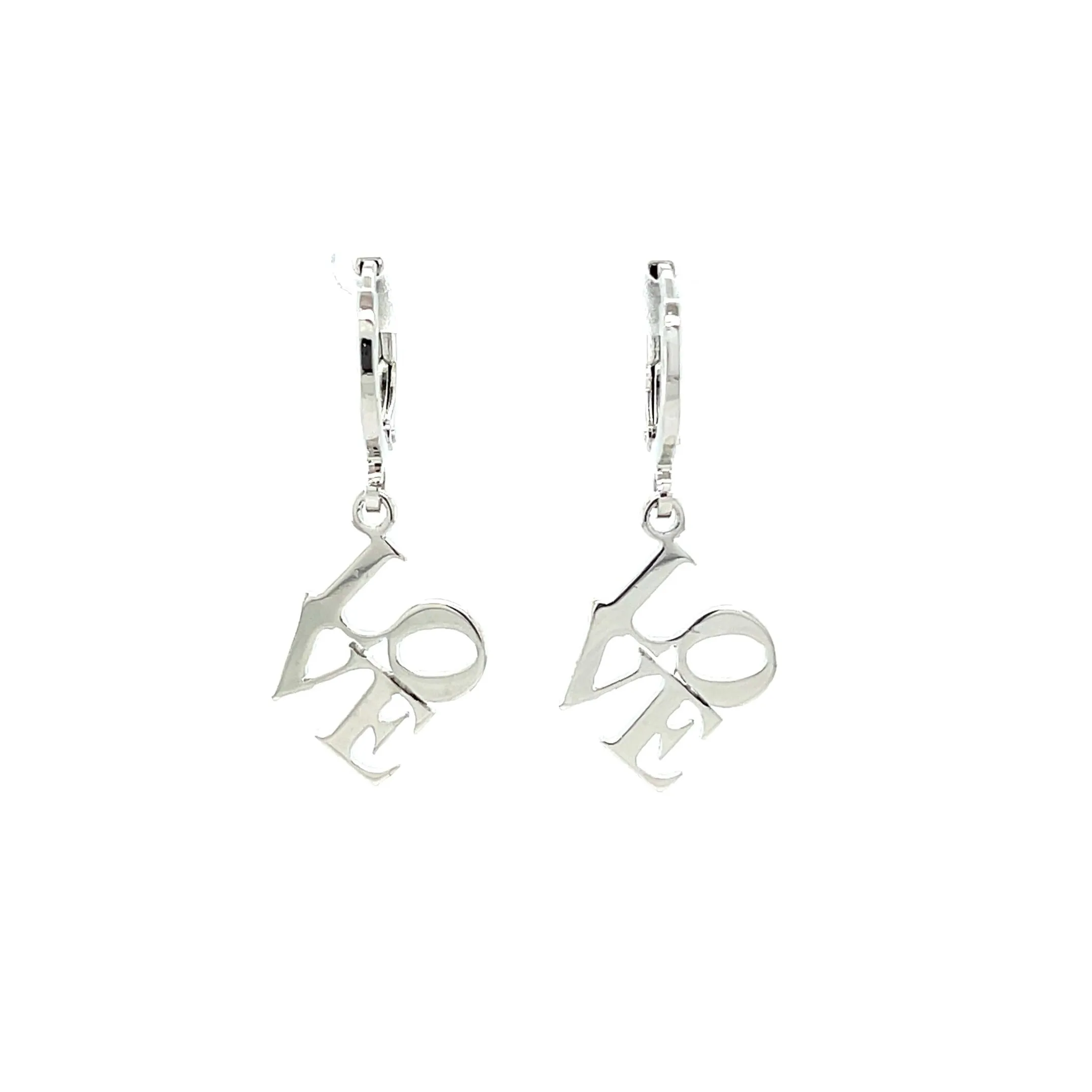 Love word Huggie drop earrings white Gold filled