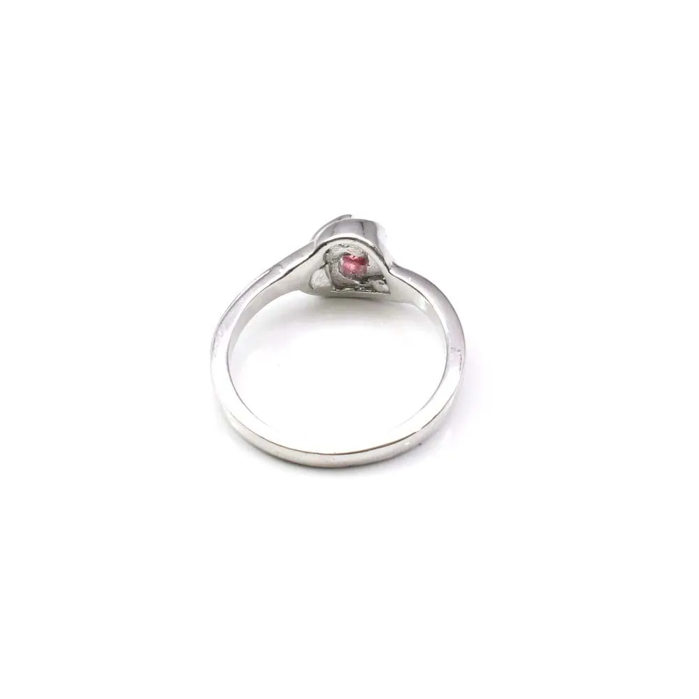 Lovely Heart Shape Indian 925 Solid Silver Ring Pink CZ Studded Platinum Finish