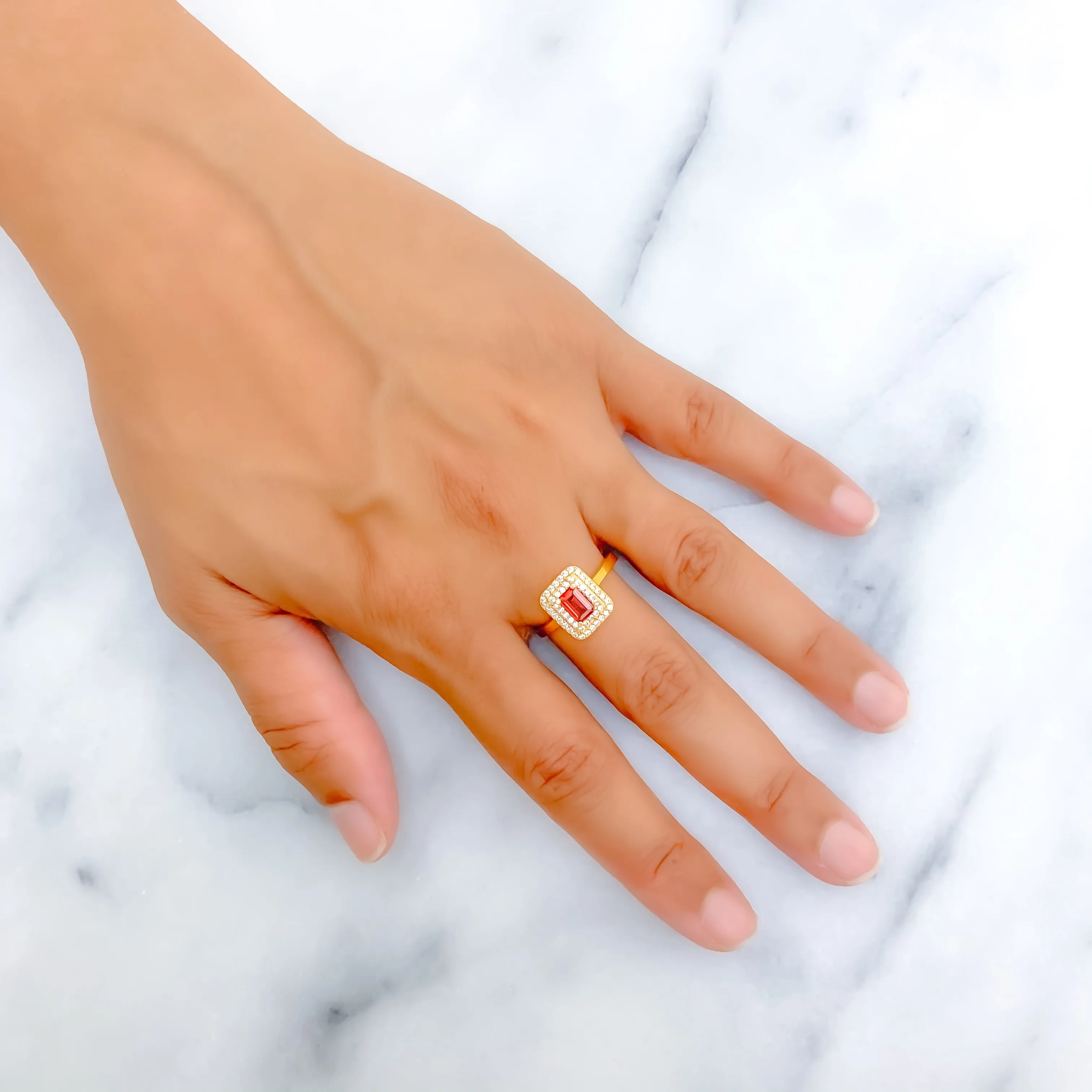 Luminous Gleaming 22k Gold CZ Ring w/ Solitaire Stone