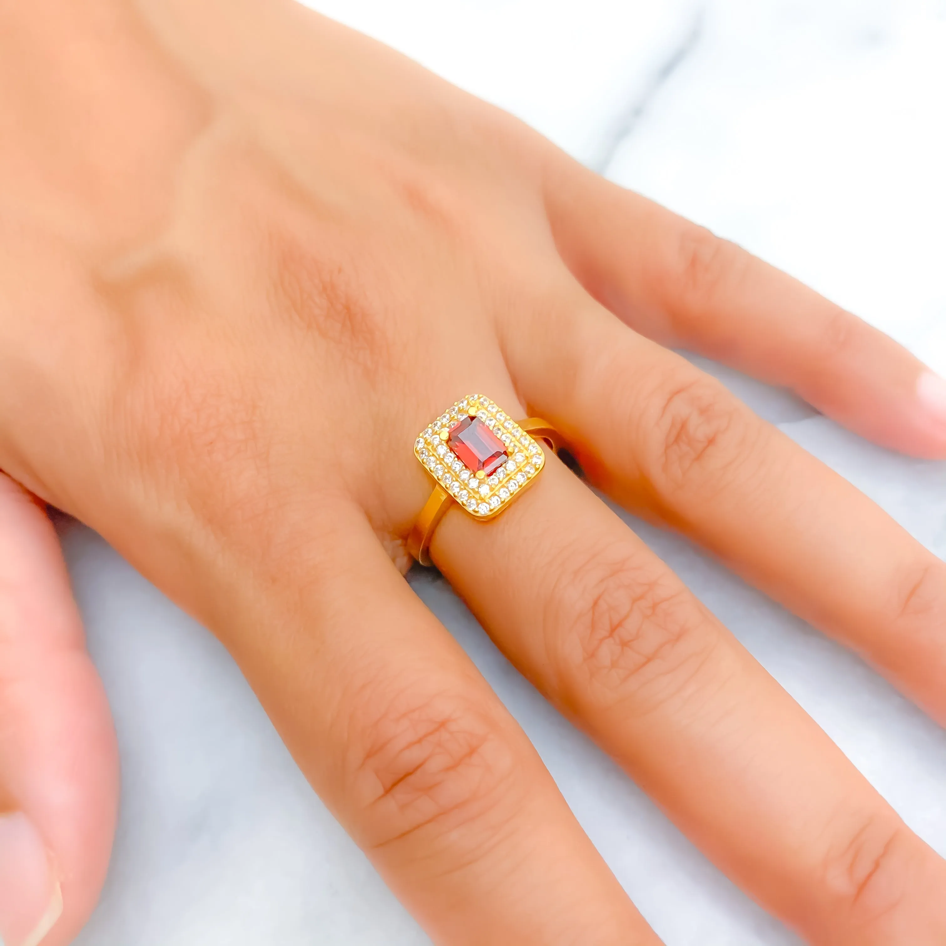 Luminous Gleaming 22k Gold CZ Ring w/ Solitaire Stone