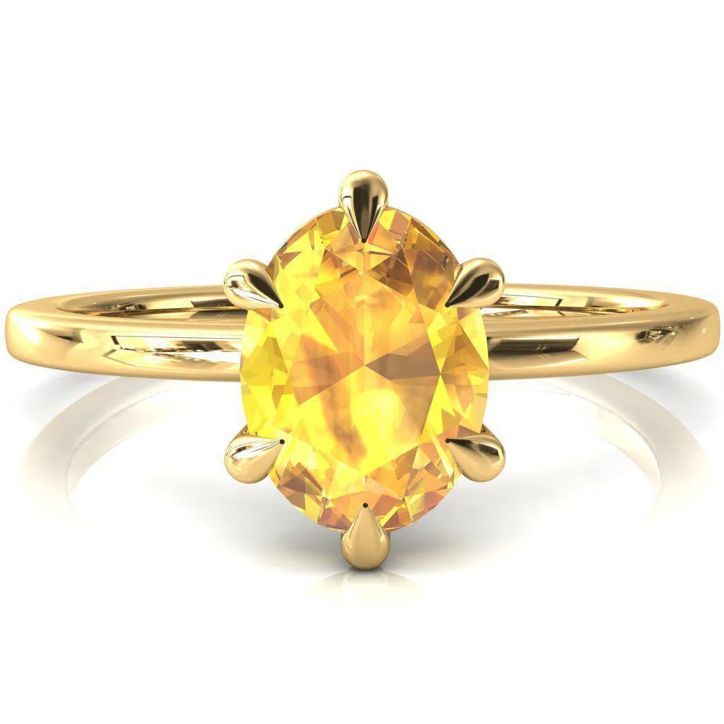 Lyla Oval Yellow Sapphire 6 Claw Prong Single Rail Solitaire Ring