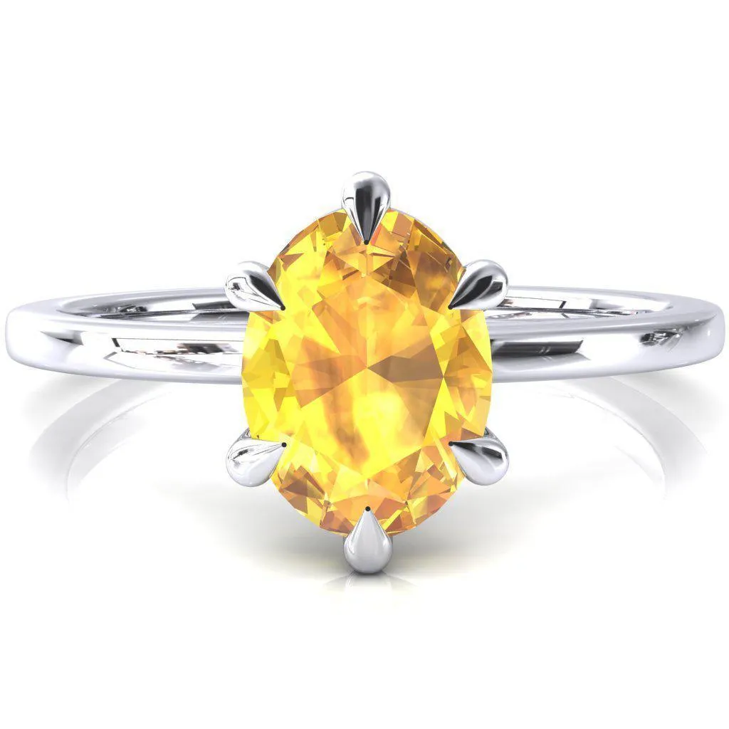 Lyla Oval Yellow Sapphire 6 Claw Prong Single Rail Solitaire Ring