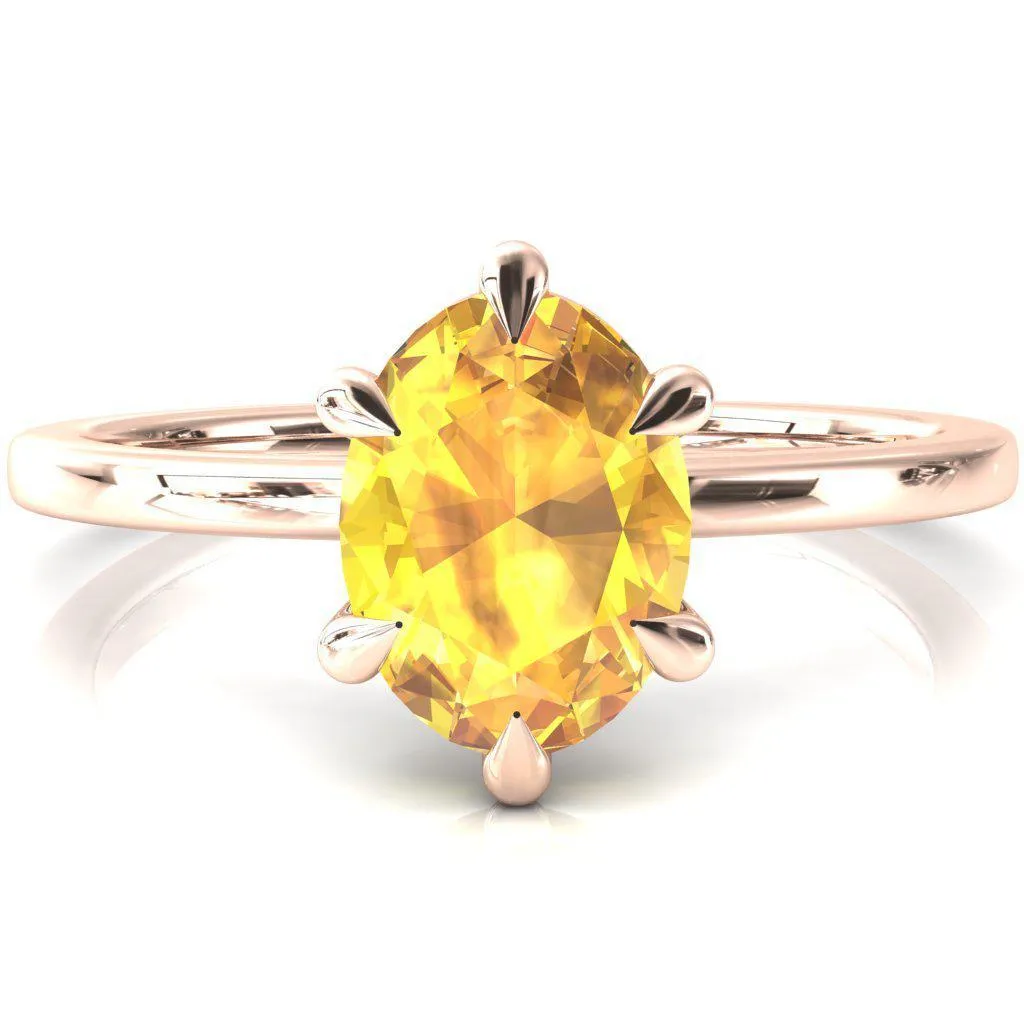 Lyla Oval Yellow Sapphire 6 Claw Prong Single Rail Solitaire Ring