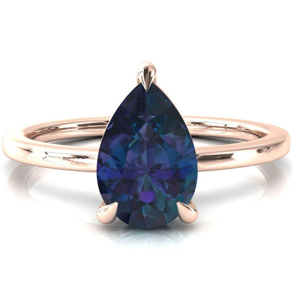 Lyla Pear Alexandrite 4 Claw Prong Single Rail Solitaire Ring