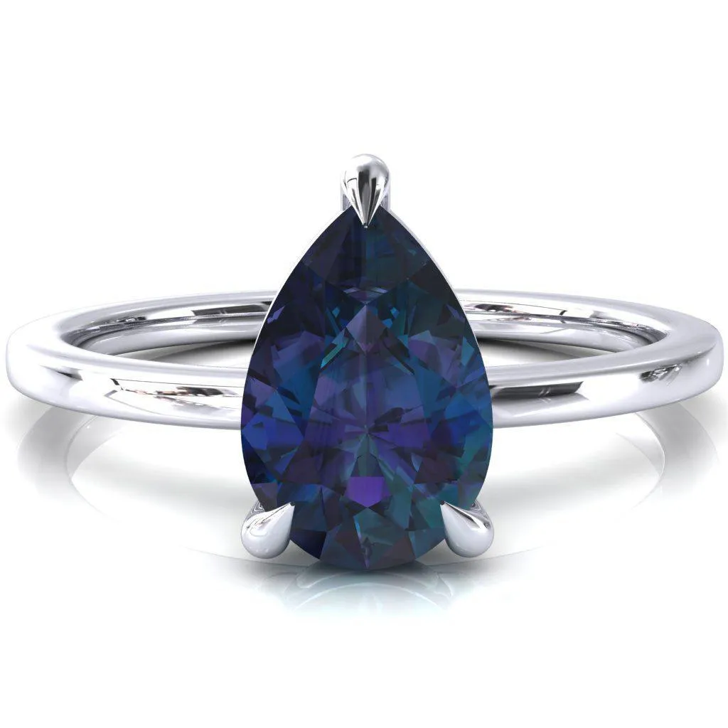 Lyla Pear Alexandrite 4 Claw Prong Single Rail Solitaire Ring