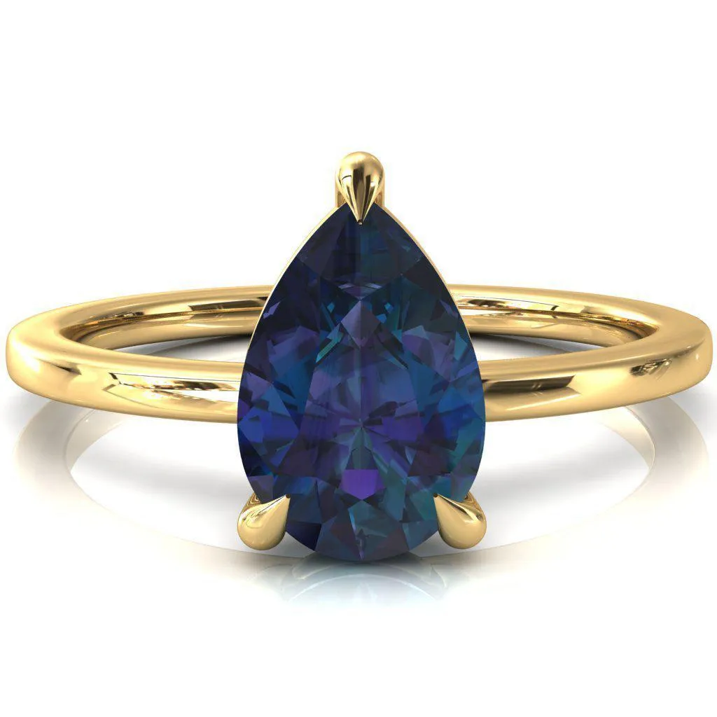 Lyla Pear Alexandrite 4 Claw Prong Single Rail Solitaire Ring