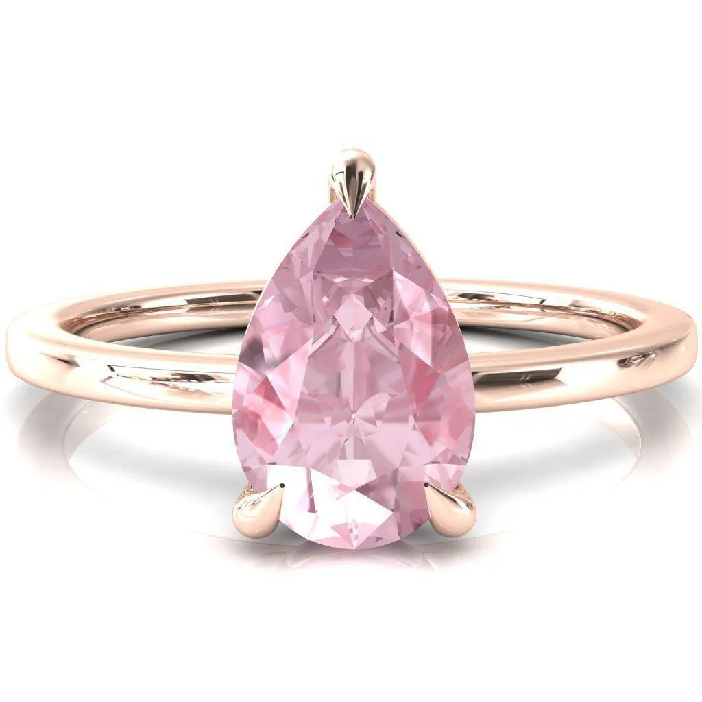 Lyla Pear Pink Sapphire 4 Claw Prong Single Rail Solitaire Ring