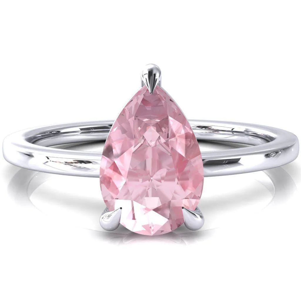 Lyla Pear Pink Sapphire 4 Claw Prong Single Rail Solitaire Ring