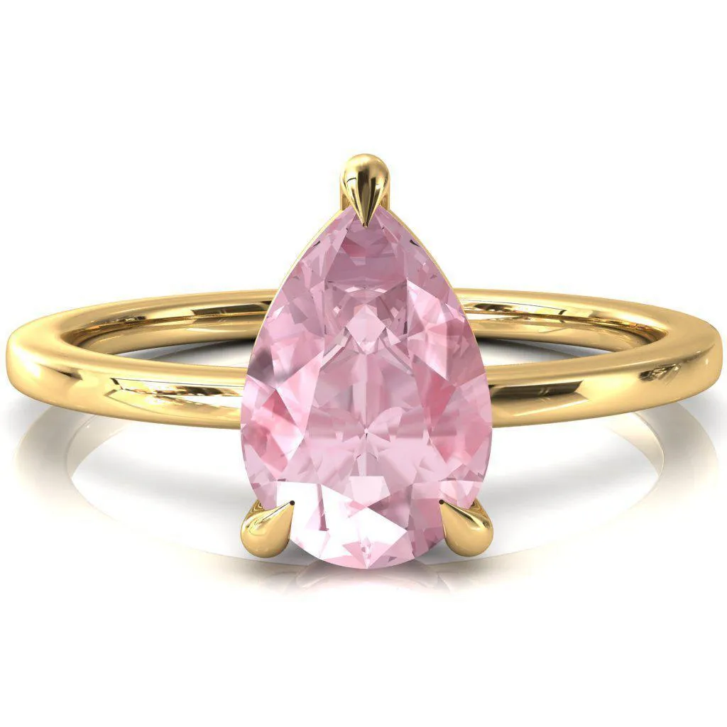 Lyla Pear Pink Sapphire 4 Claw Prong Single Rail Solitaire Ring