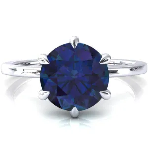 Lyla Round Alexandrite 6 Claw Prong Single Rail Solitaire Ring