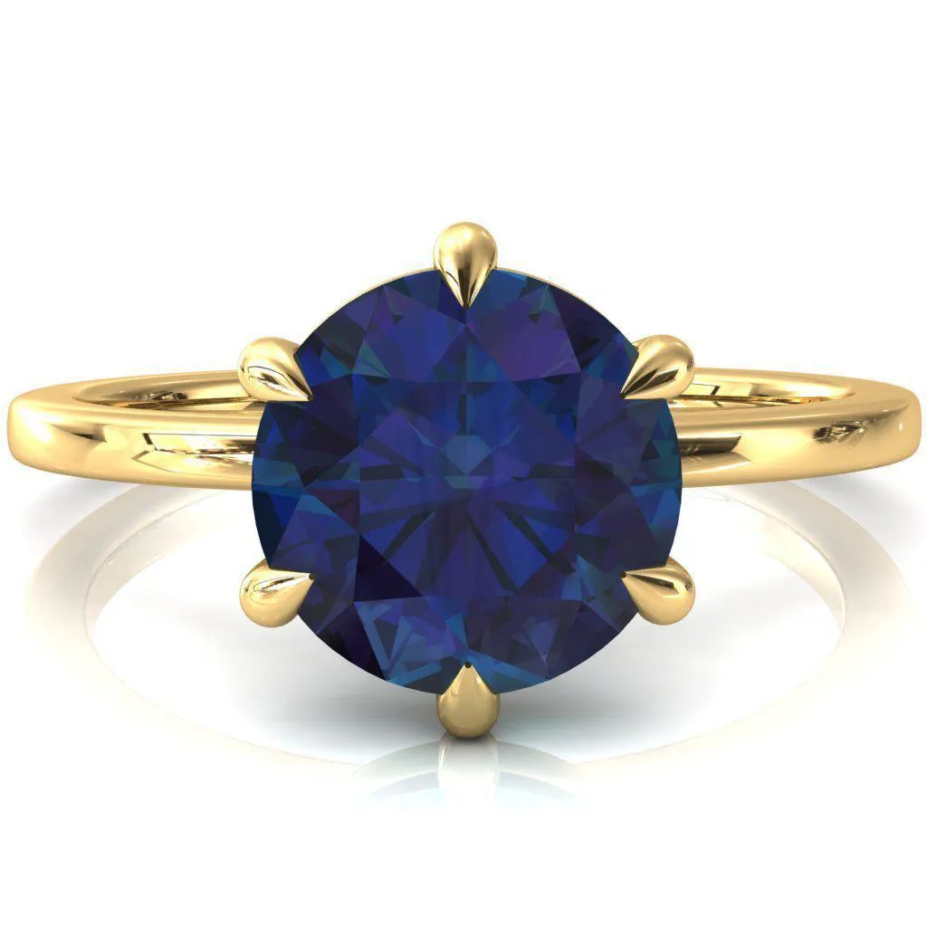 Lyla Round Alexandrite 6 Claw Prong Single Rail Solitaire Ring
