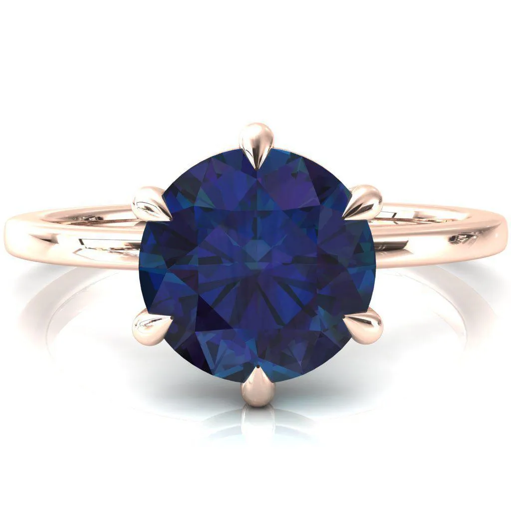 Lyla Round Alexandrite 6 Claw Prong Single Rail Solitaire Ring