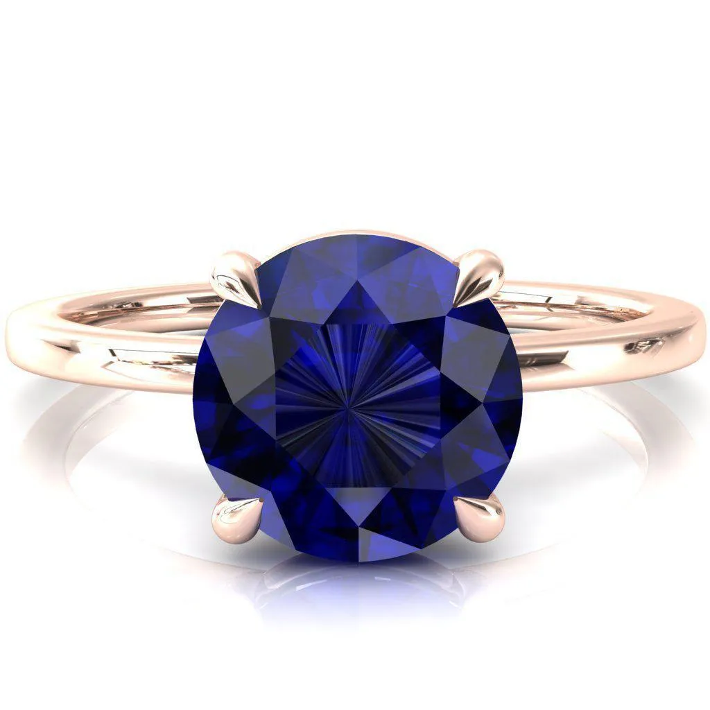 Lyla Round Blue Sapphire 4 Claw Prong Single Rail Solitaire Ring