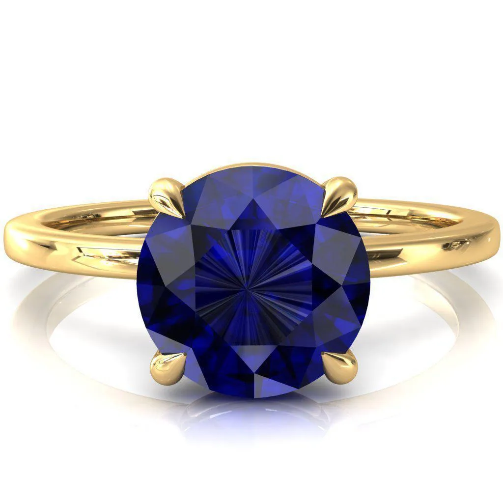 Lyla Round Blue Sapphire 4 Claw Prong Single Rail Solitaire Ring