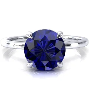 Lyla Round Blue Sapphire 4 Claw Prong Single Rail Solitaire Ring
