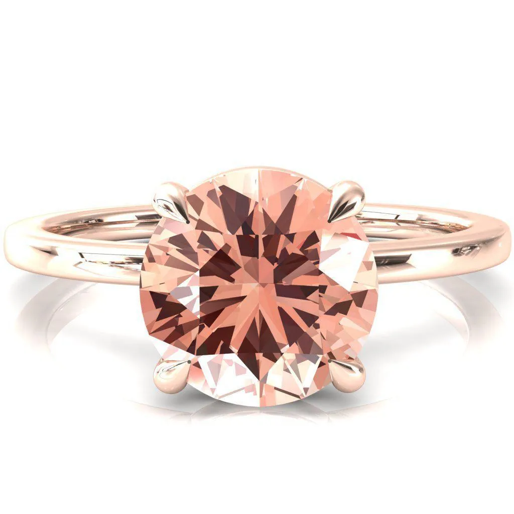 Lyla Round Champagne Sapphire 4 Claw Prong Single Rail Solitaire Ring