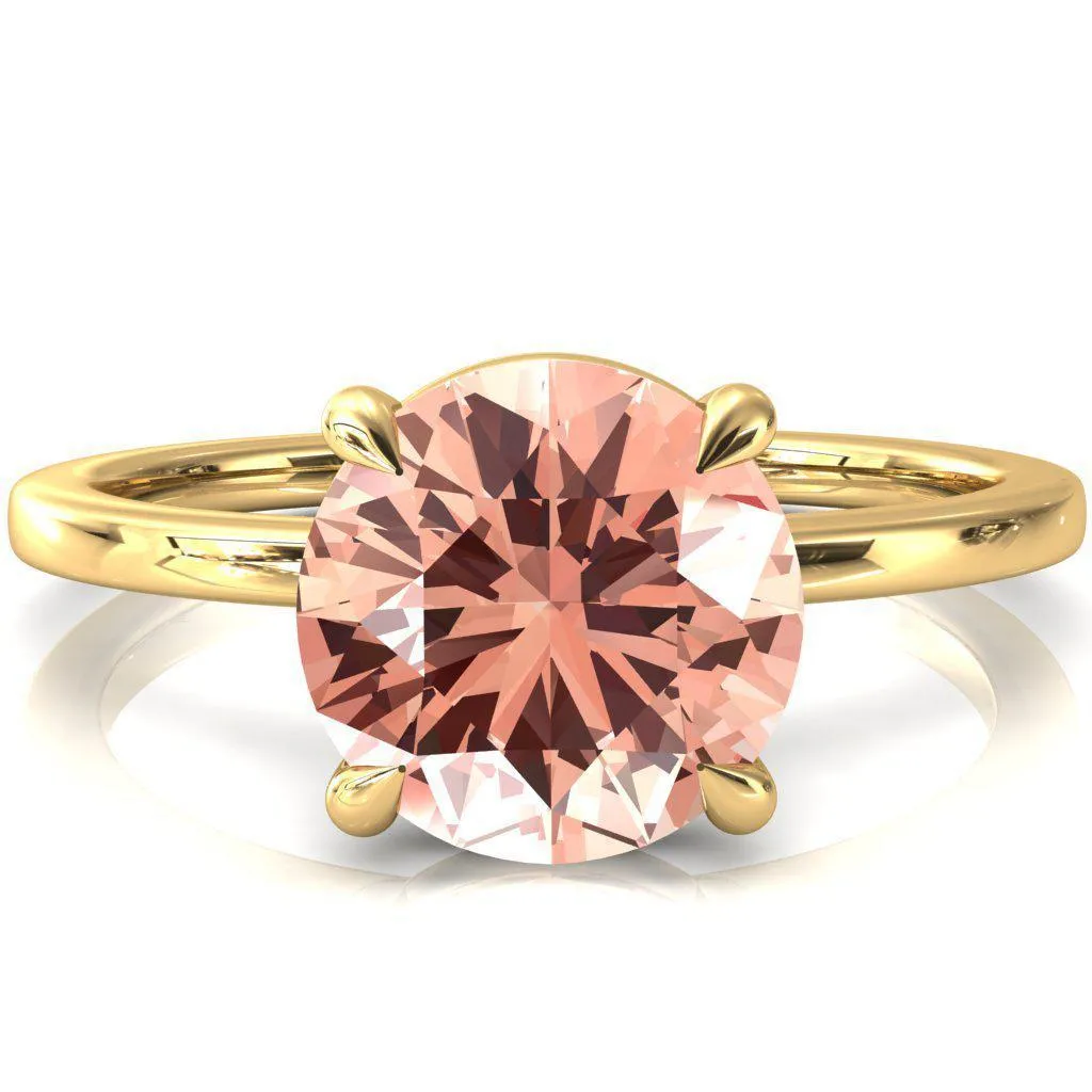 Lyla Round Champagne Sapphire 4 Claw Prong Single Rail Solitaire Ring
