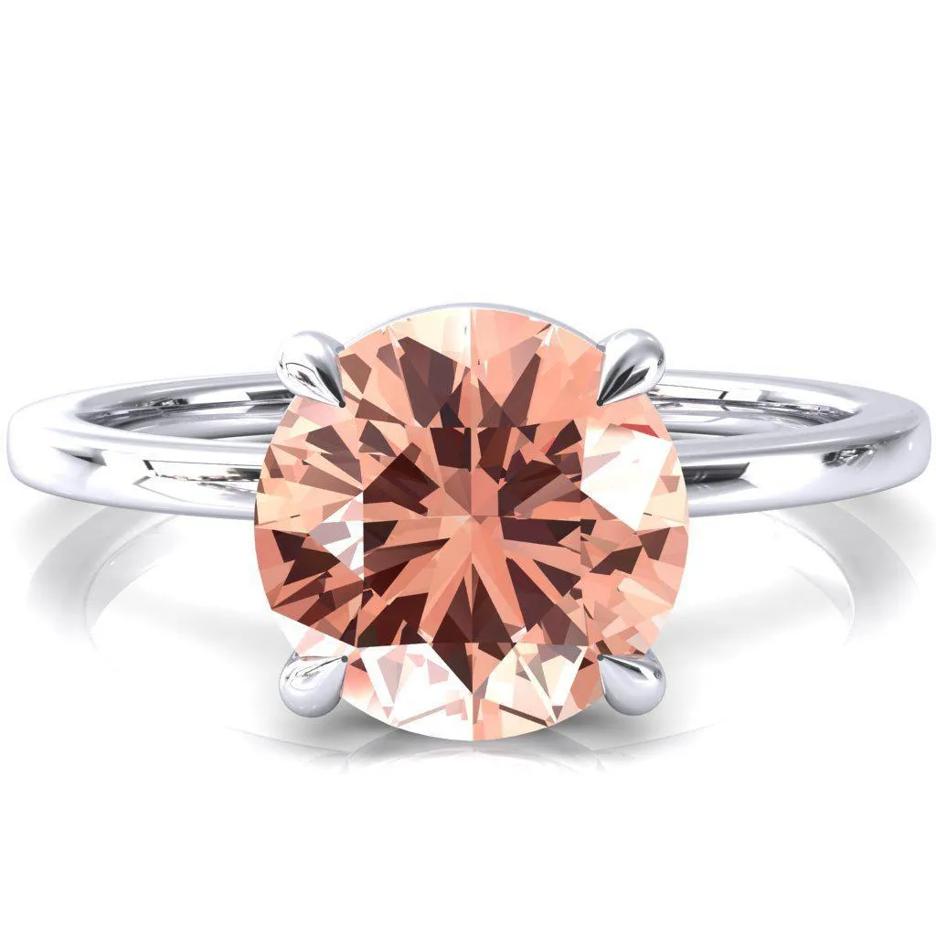 Lyla Round Champagne Sapphire 4 Claw Prong Single Rail Solitaire Ring