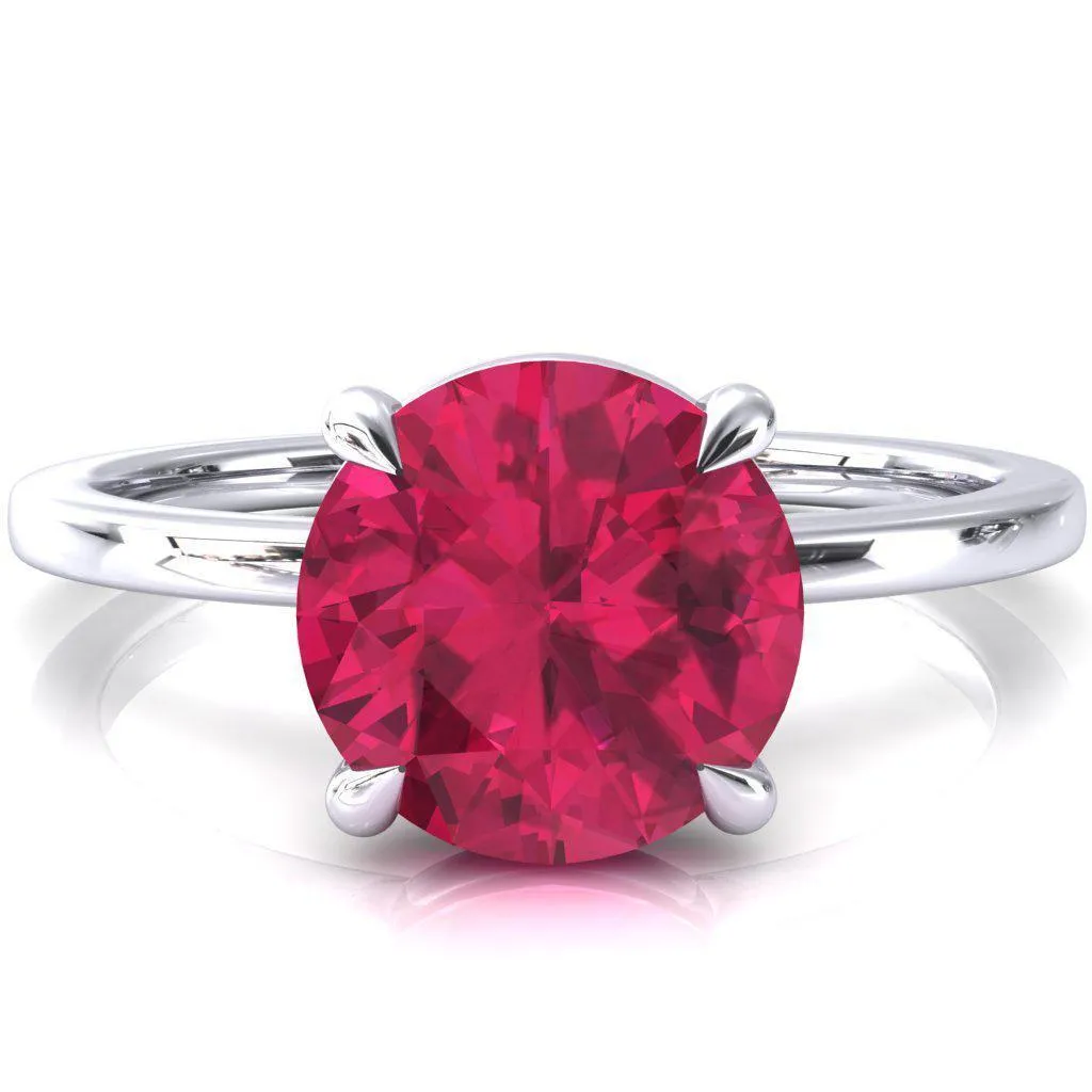 Lyla Round Ruby 4 Claw Prong Single Rail Solitaire Ring