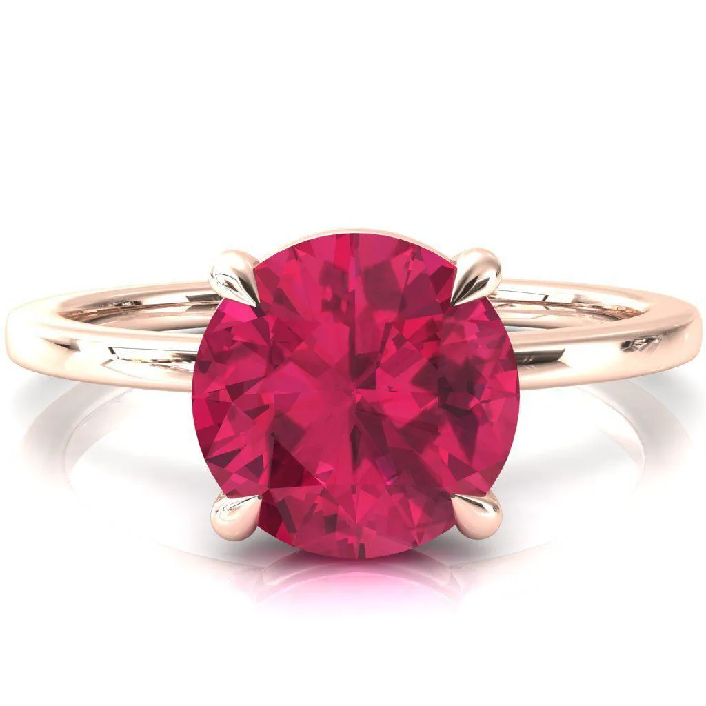 Lyla Round Ruby 4 Claw Prong Single Rail Solitaire Ring