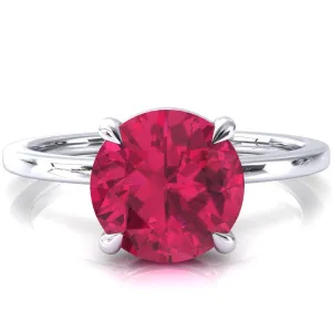 Lyla Round Ruby 4 Claw Prong Single Rail Solitaire Ring