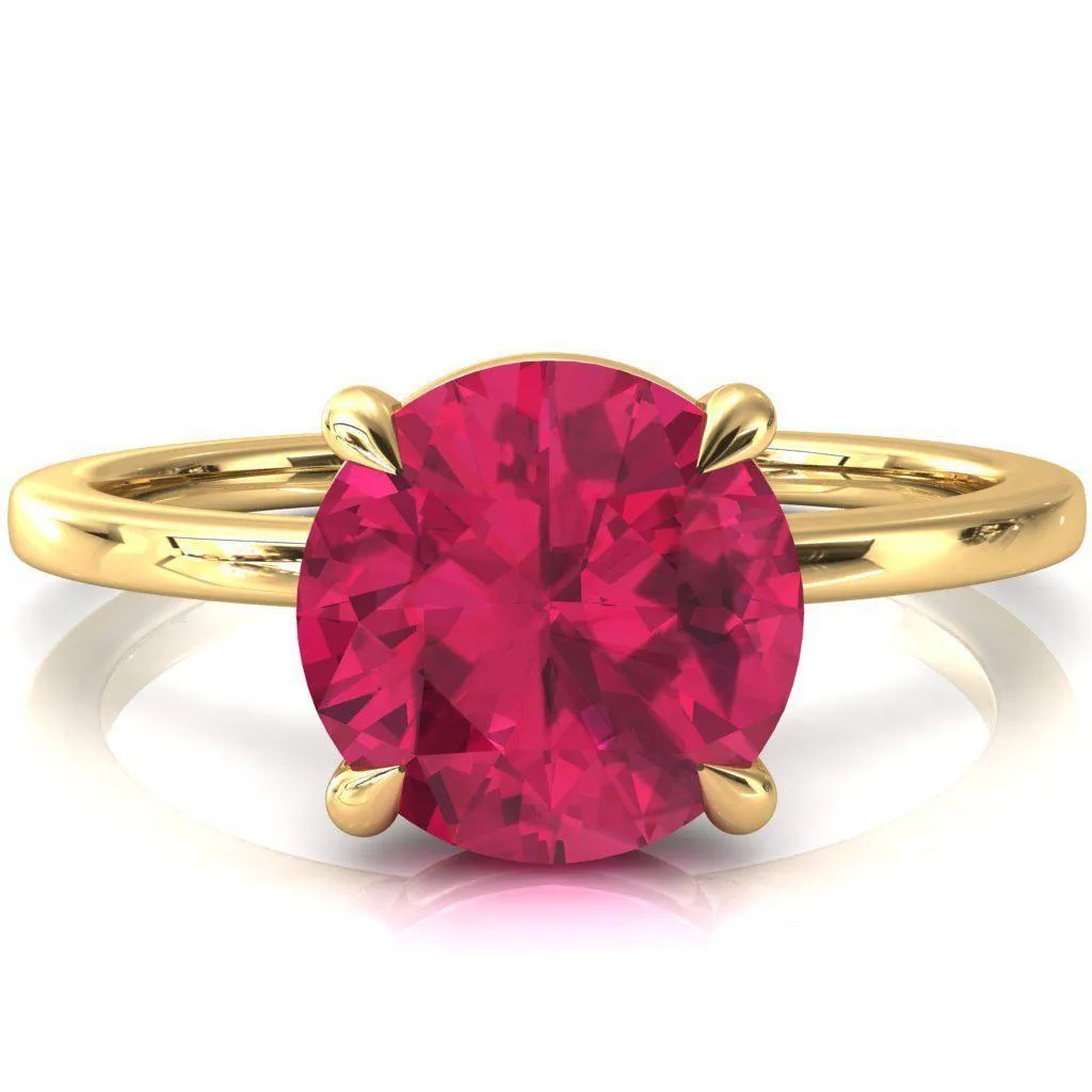 Lyla Round Ruby 4 Claw Prong Single Rail Solitaire Ring