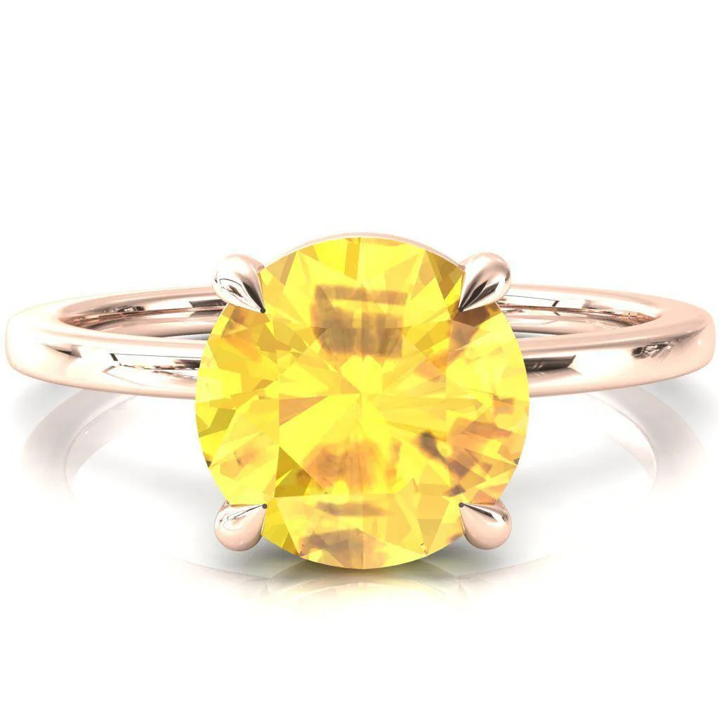Lyla Round Yellow Sapphire 4 Claw Prong Single Rail Solitaire Ring
