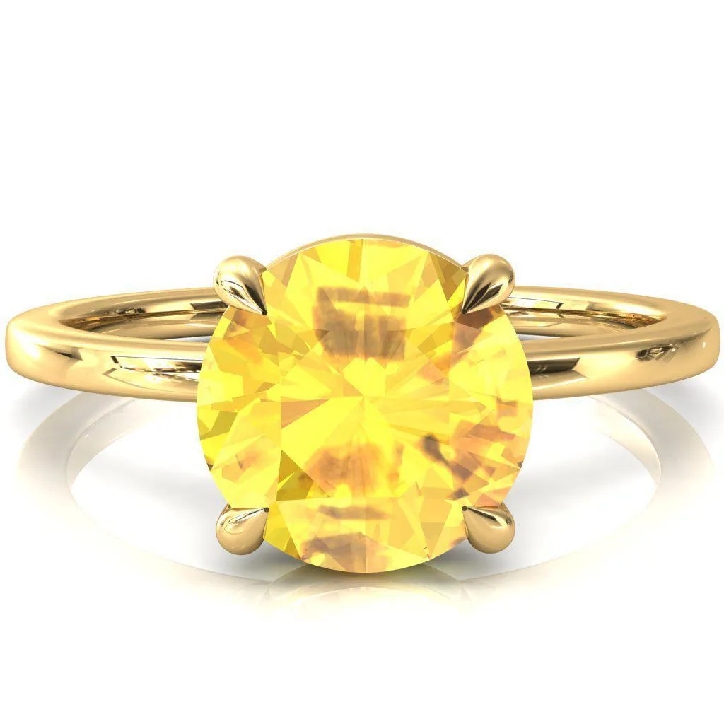 Lyla Round Yellow Sapphire 4 Claw Prong Single Rail Solitaire Ring