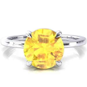 Lyla Round Yellow Sapphire 4 Claw Prong Single Rail Solitaire Ring