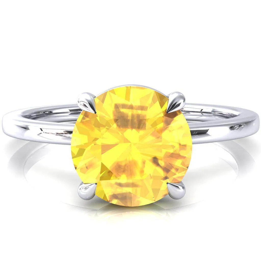 Lyla Round Yellow Sapphire 4 Claw Prong Single Rail Solitaire Ring