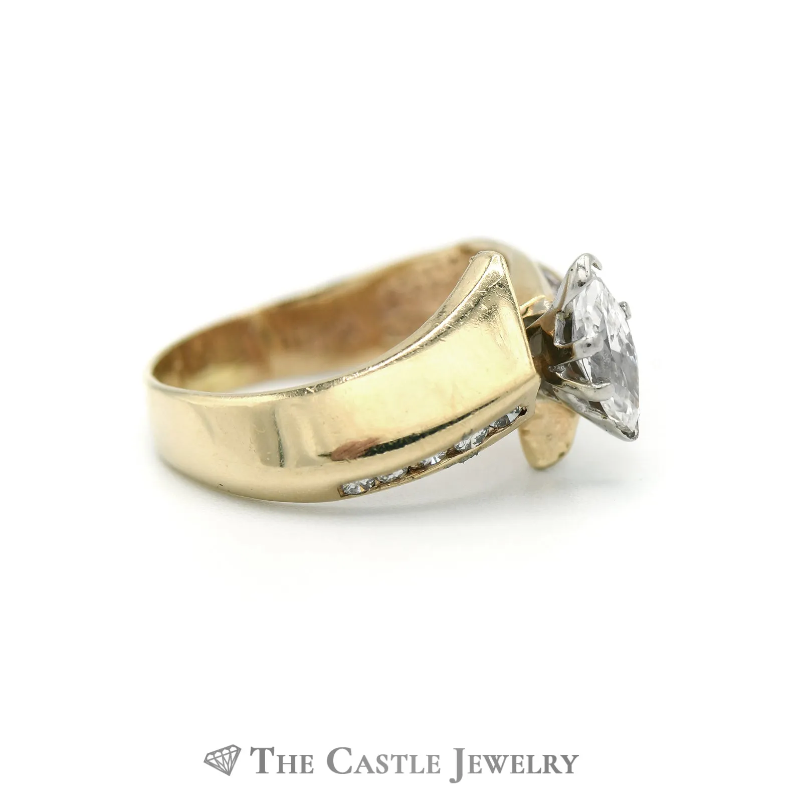 Marquise Cut Diamond Solitaire with Diamond Accents in 14KT Yellow Gold