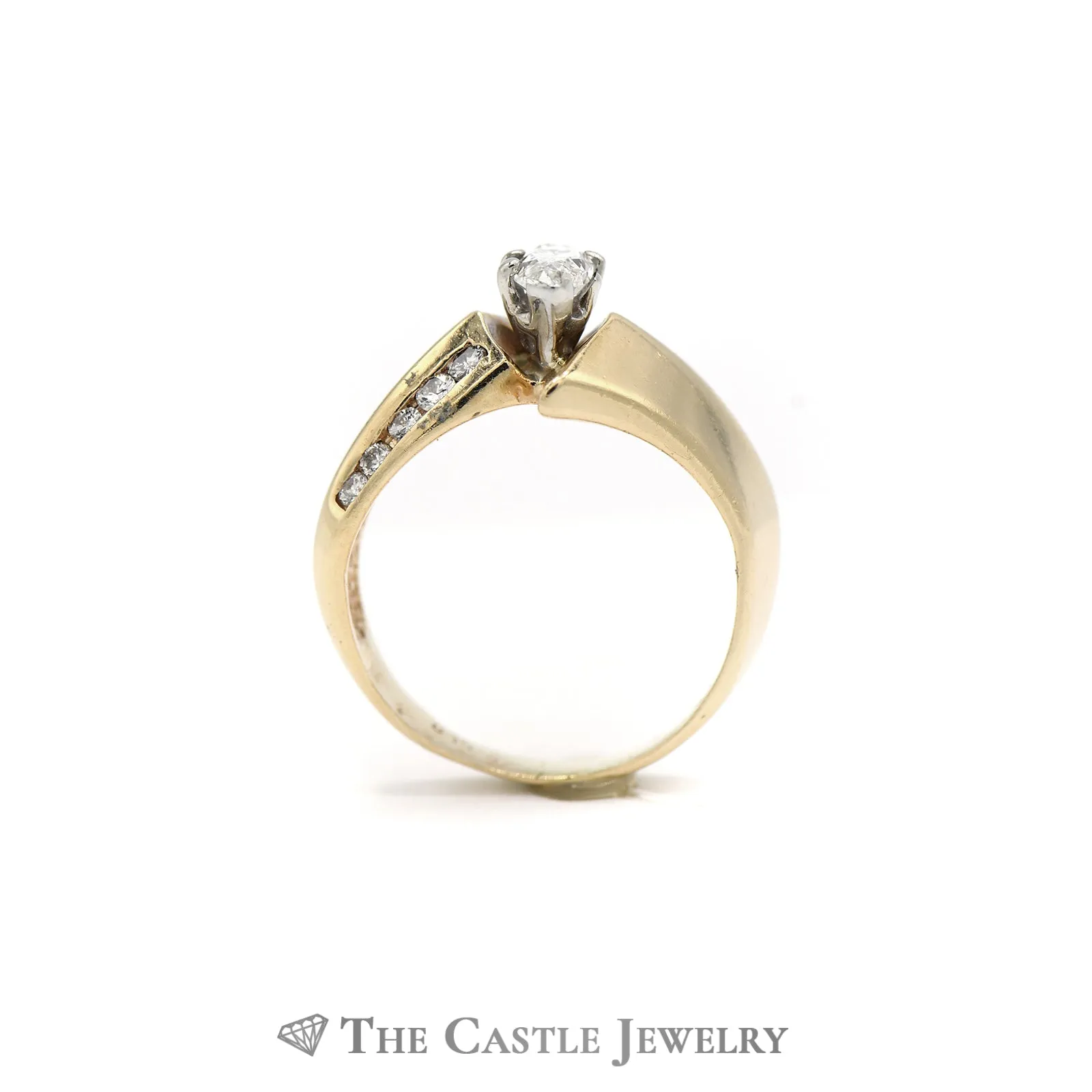 Marquise Cut Diamond Solitaire with Diamond Accents in 14KT Yellow Gold