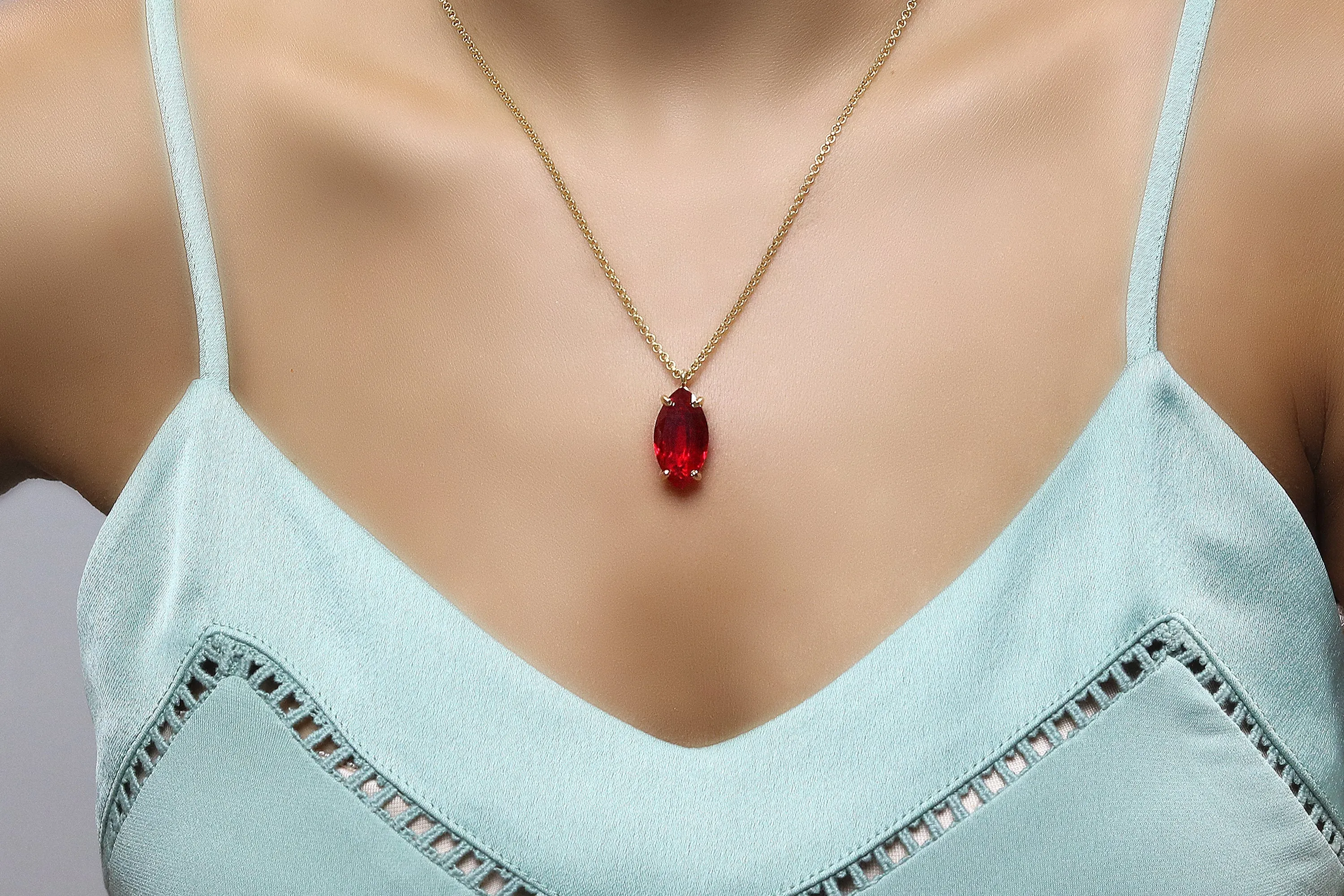 Marquise Ruby Gemstone Gold Filled Necklace