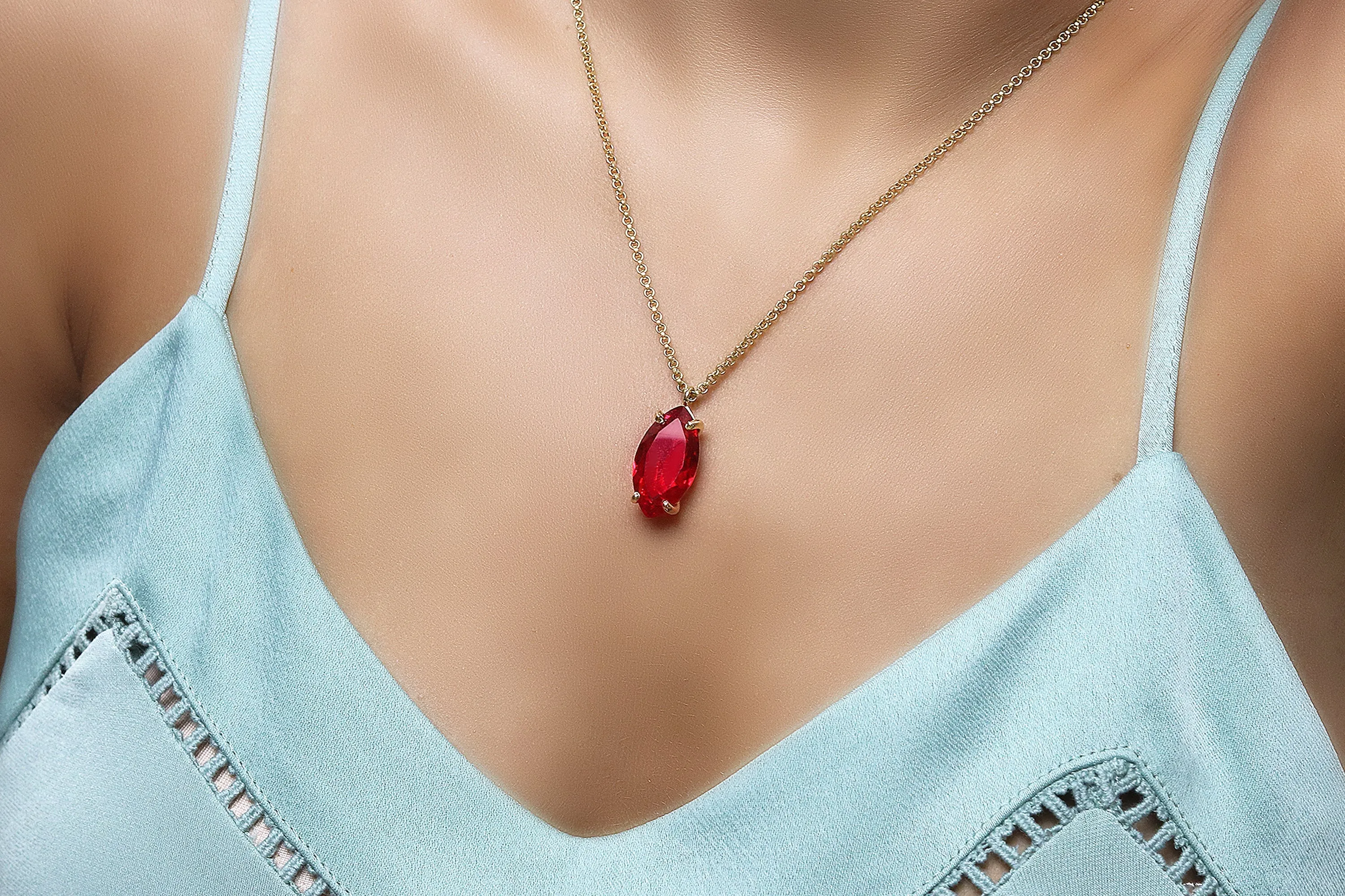 Marquise Ruby Gemstone Gold Filled Necklace