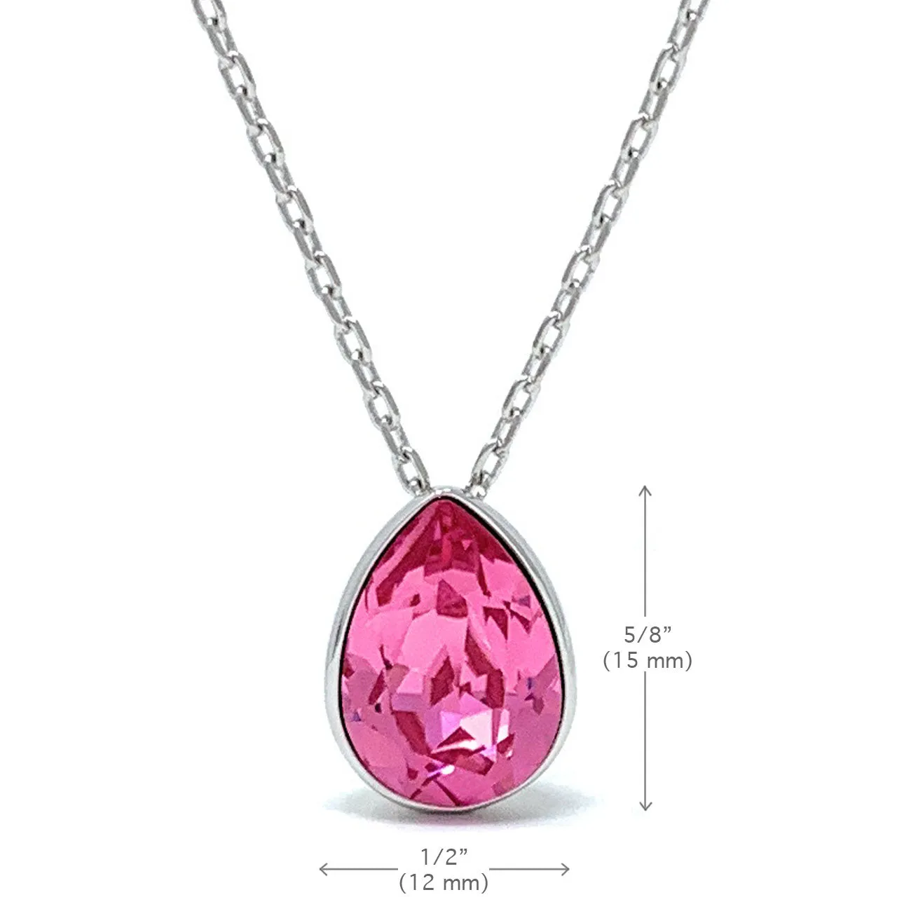 Mary Pendant Necklace with Pink Rose Drop Crystals from Swarovski Silver Toned Rhodium Plated