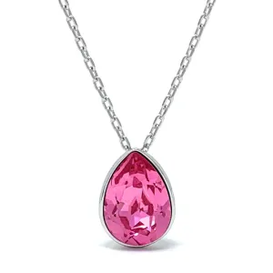 Mary Pendant Necklace with Pink Rose Drop Crystals from Swarovski Silver Toned Rhodium Plated